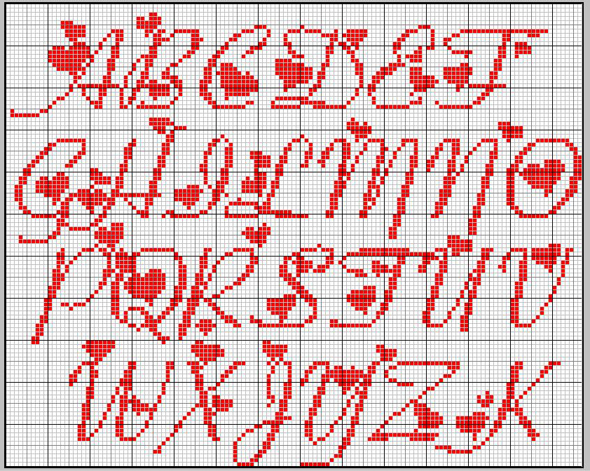 Schema punto croce alfabeto corsivo maiuscolo