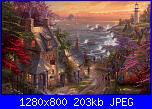 Thomas Kinkade-The Village Lighthouse-thomas-kinkade-village-lighthouse-wallpaper-1280x800-jpg