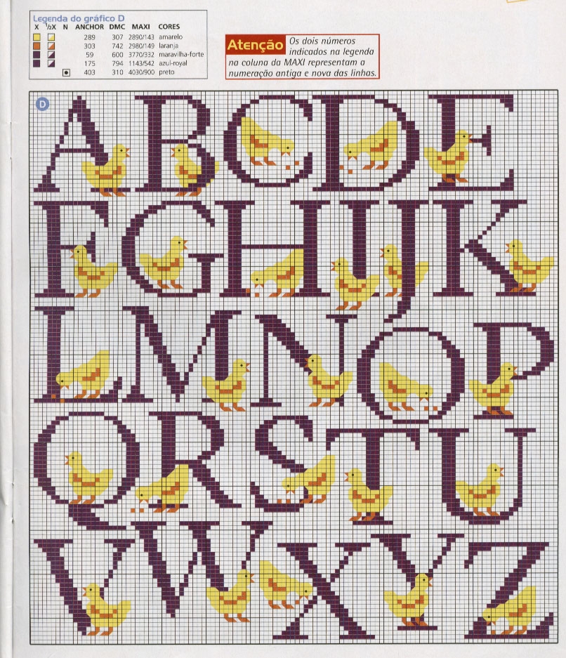 Schema punto croce Alfabeto pulcino