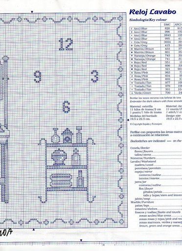 Schema punto croce Orologio Bagno 07