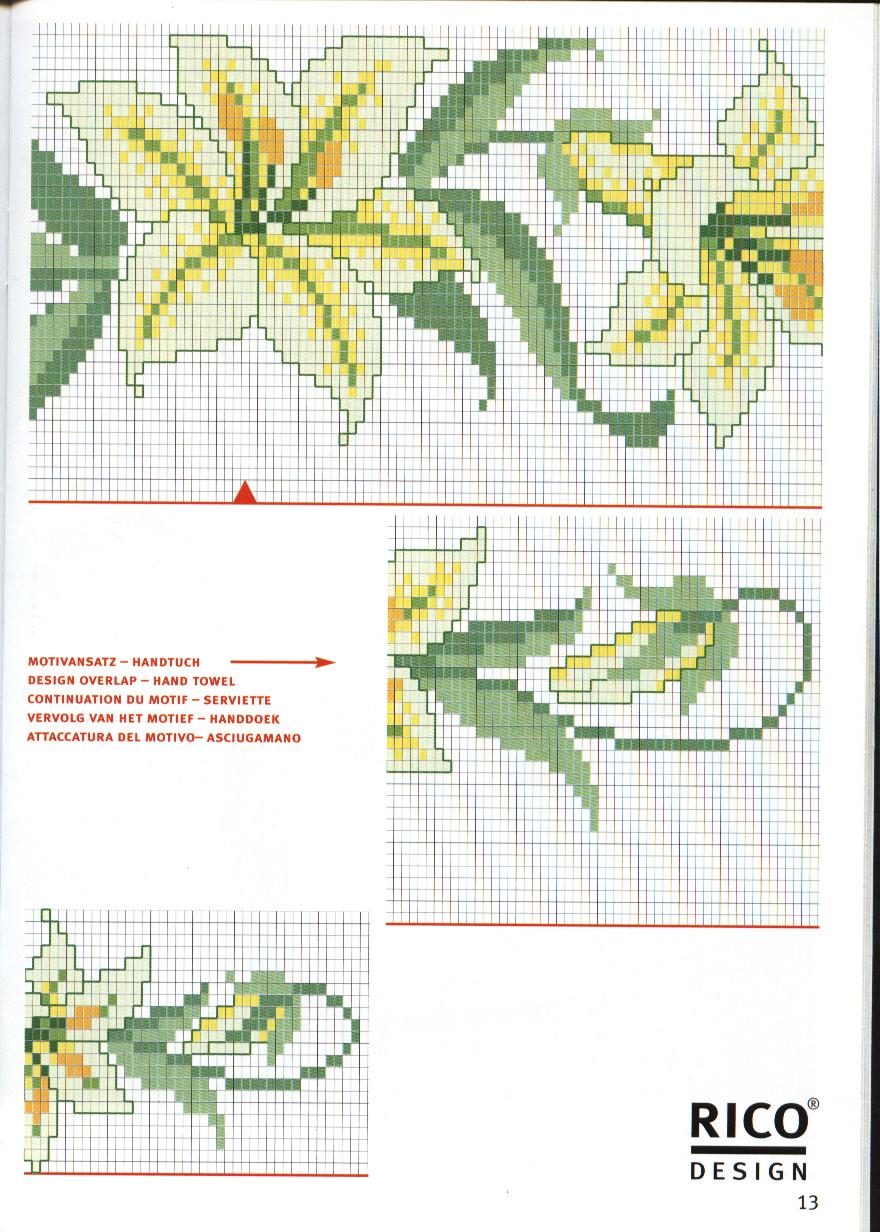 Schema punto croce Bordo Floreale Asciugamano 05