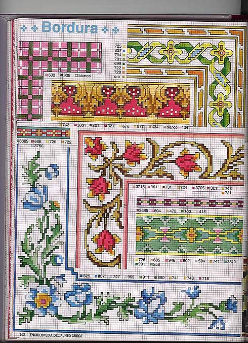 Schema punto croce Bordure Fiori Misti