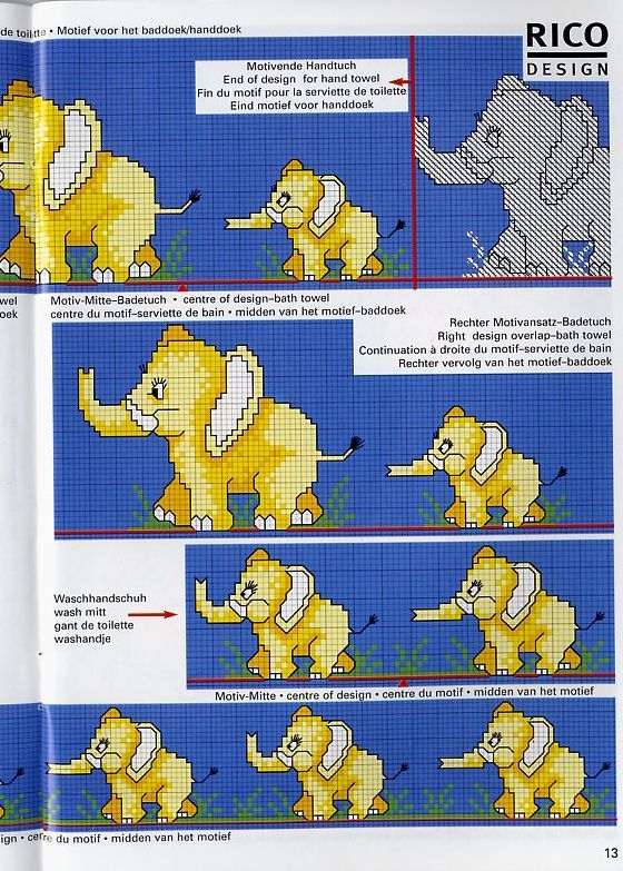 Schema punto croce Elefanti Gialli 03