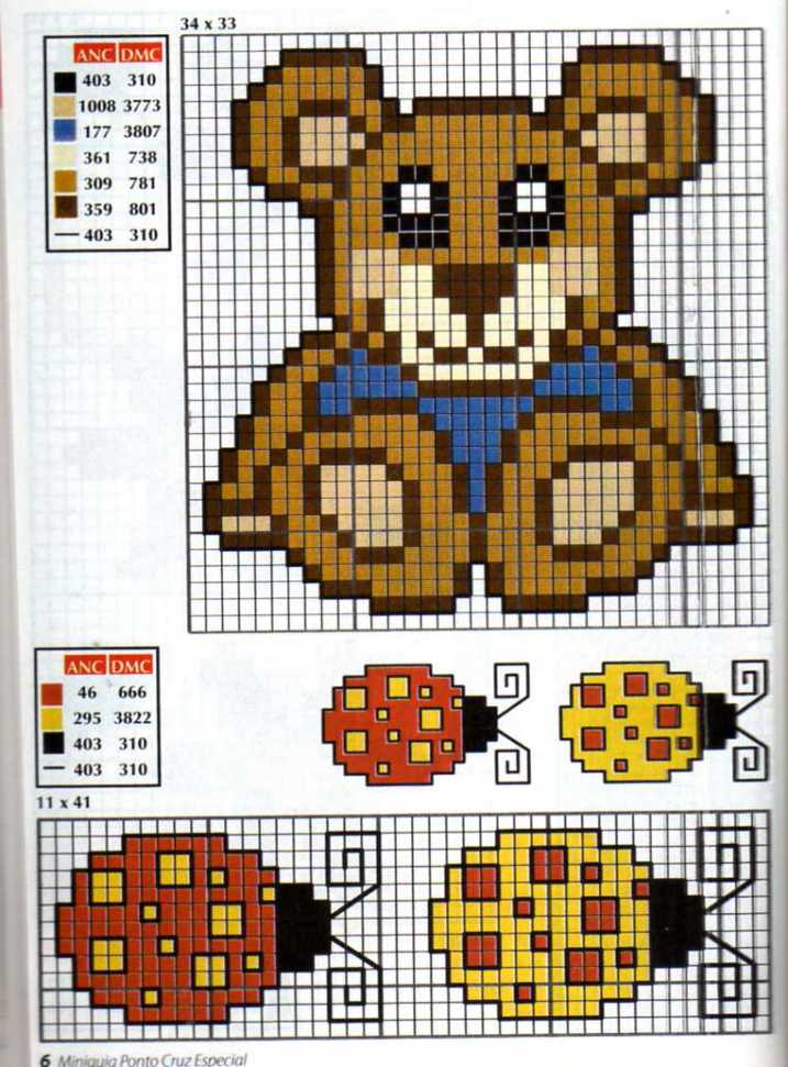 Schema punto croce Orso E Coccinelle