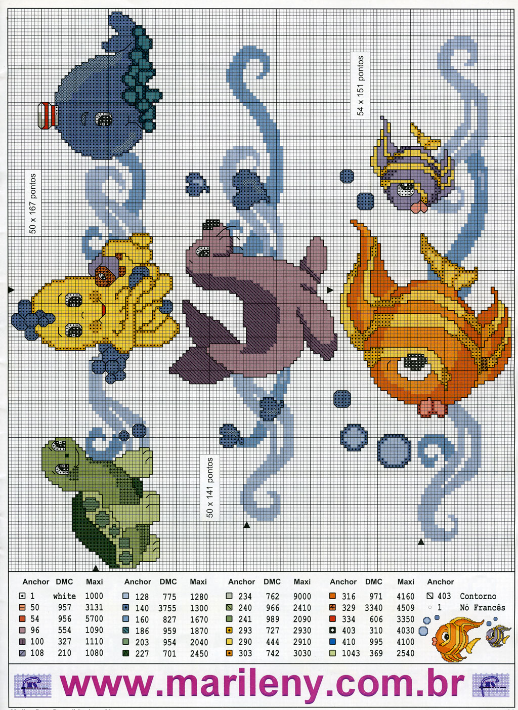 Schema punto croce Pesci Colorati 04