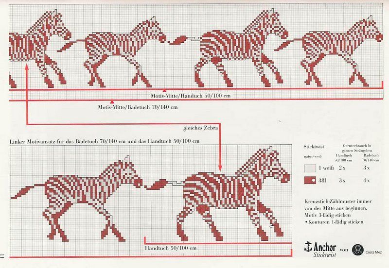 Schema punto croce Zebre Rosse