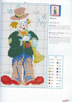 Schema punto croce Pagliaccio Con Clarinetto