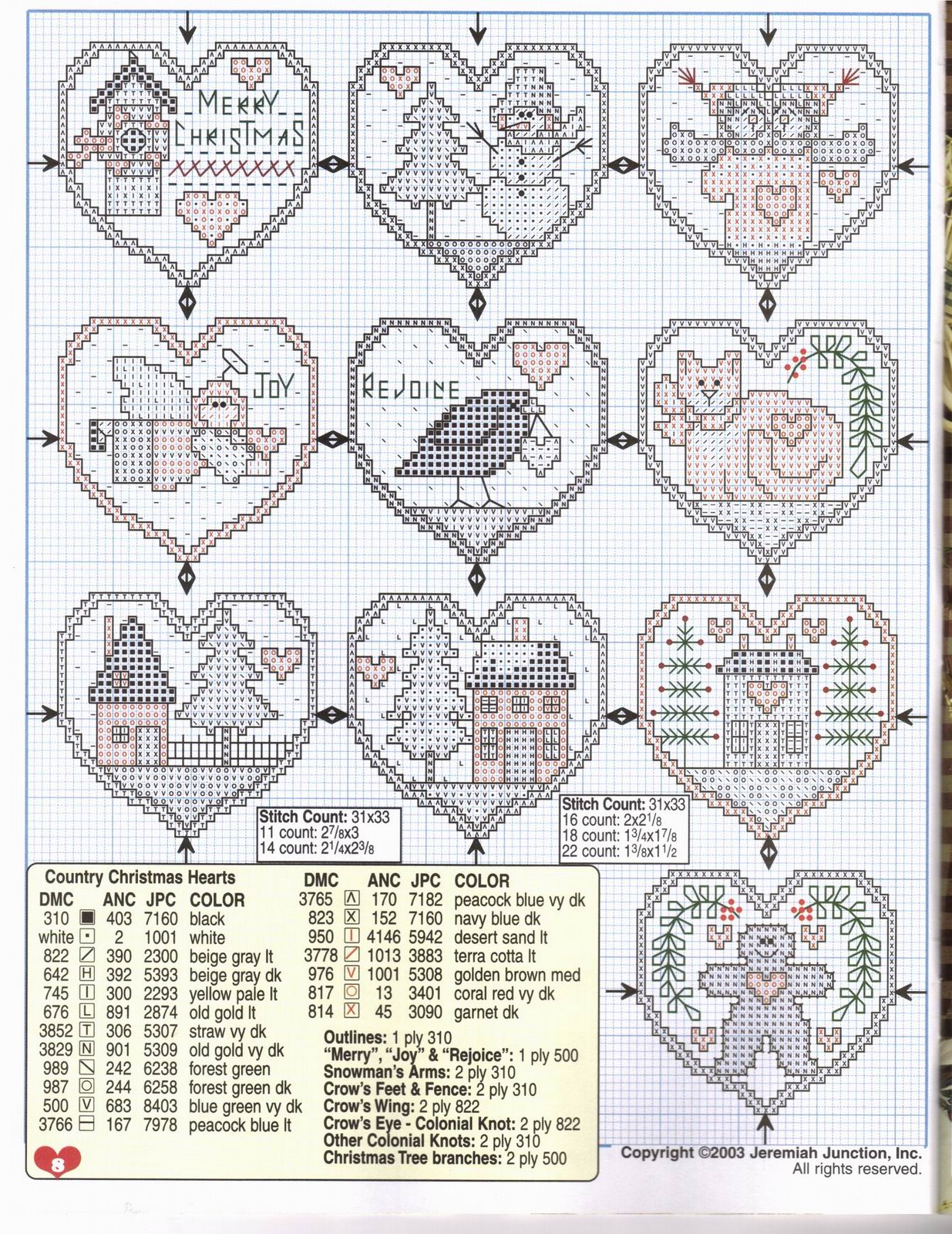 Schema punto croce Mini Corazones Country 02