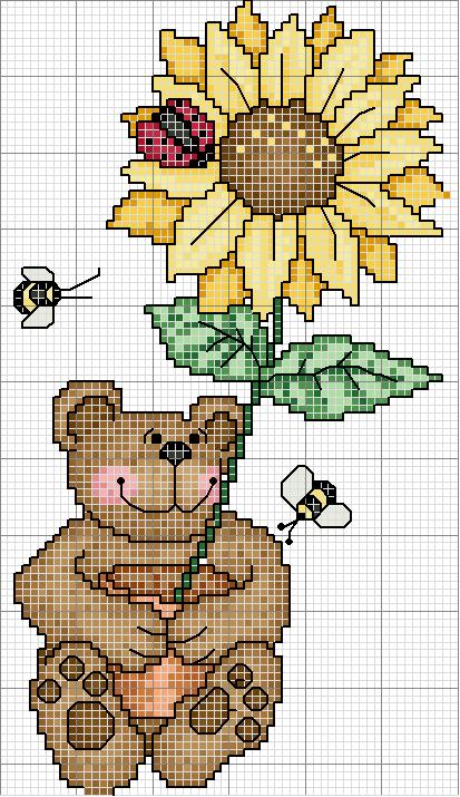 Schema punto croce Orso Con Girasole