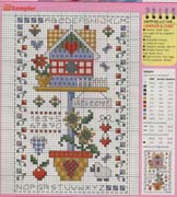 Schema punto croce Sampler Birdhouse Welcome