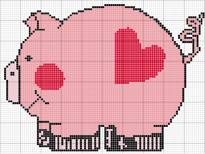 Schema punto croce Maialino cuore