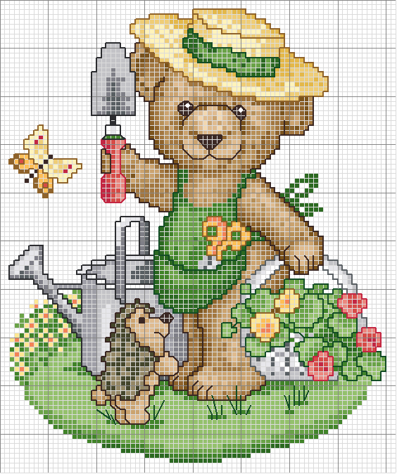 Schema punto croce Orso giardiniere