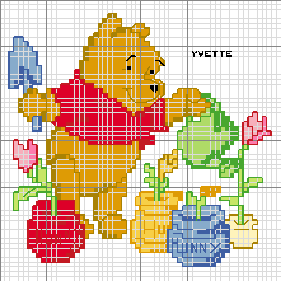 Schema punto croce Pooh giardiniere