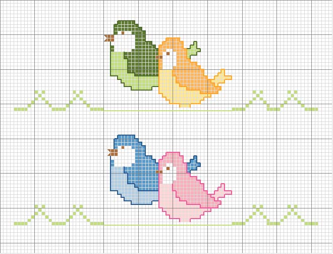 Schema punto croce Bordi uccellini