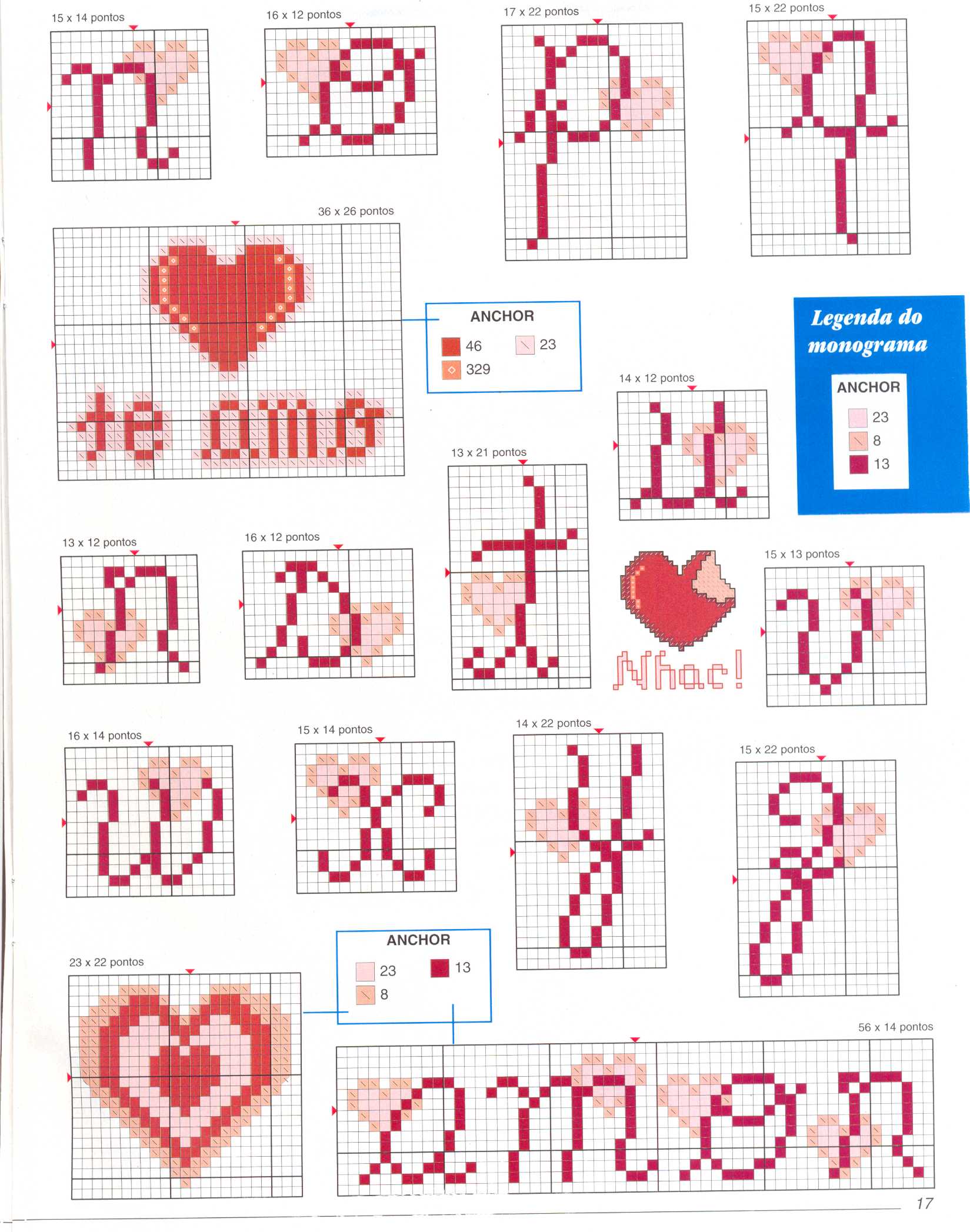 Schema punto croce Alfabeto cuore