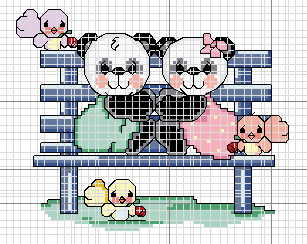 Schema punto croce Panda amori