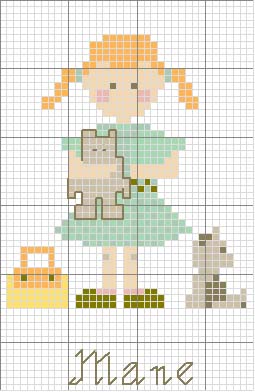 Schema punto croce Bambina animali