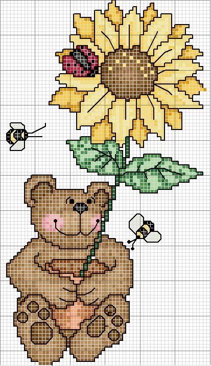 Schema punto croce Orso con girasole