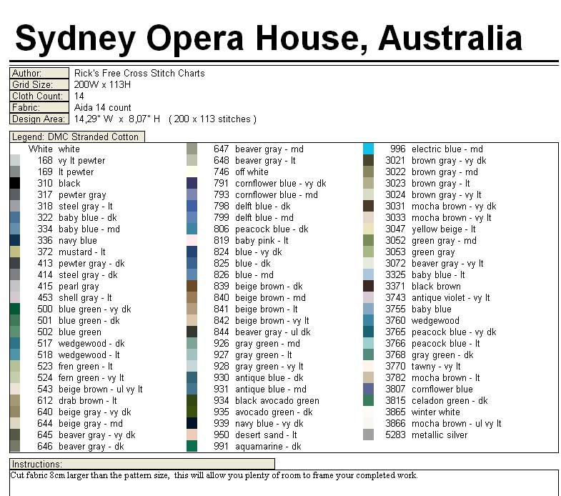 Schema punto croce Legenda sydney opera house