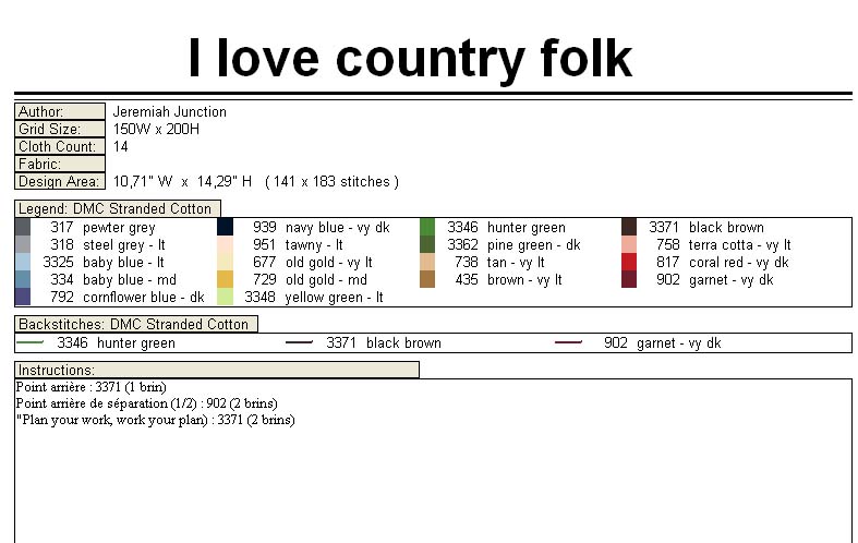 Schema punto croce Motivi country legenda