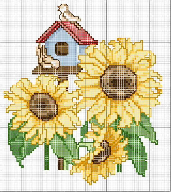 Schema punto croce Girasoli e uccellini