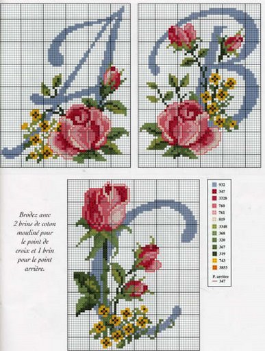 Schema punto croce A b c rose