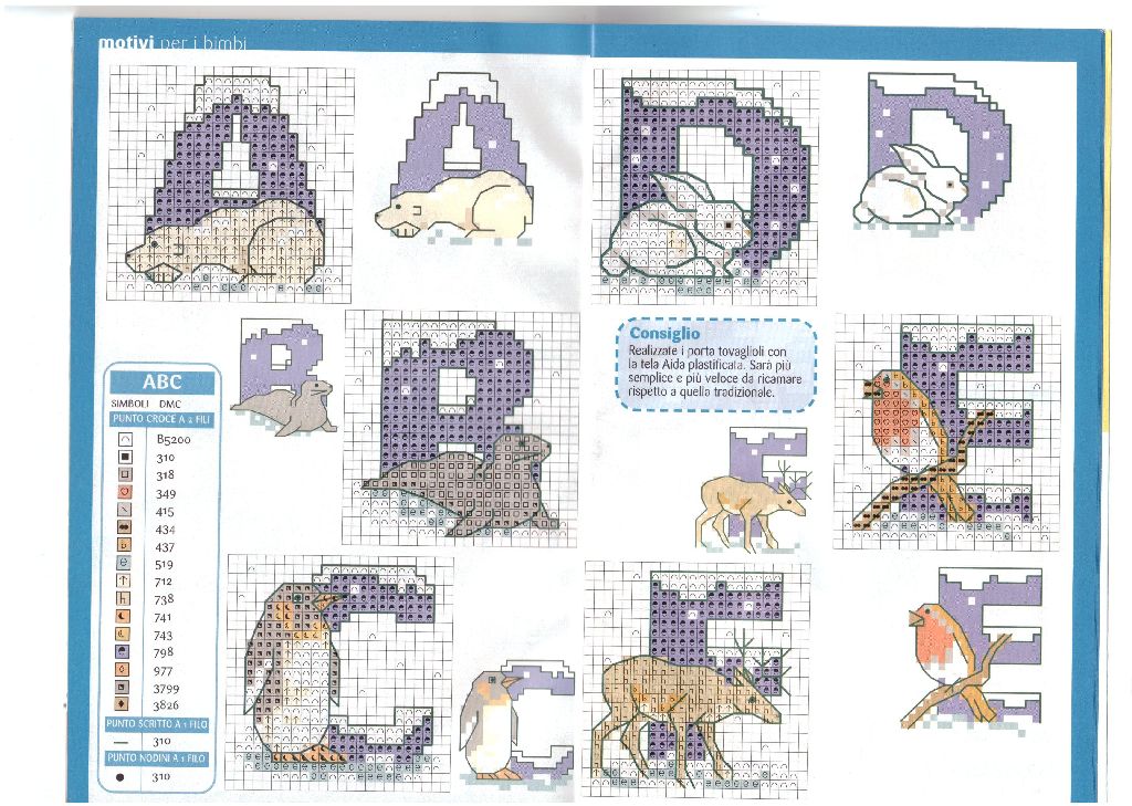 Schema punto croce Alfabeto animali ghiaccio 1