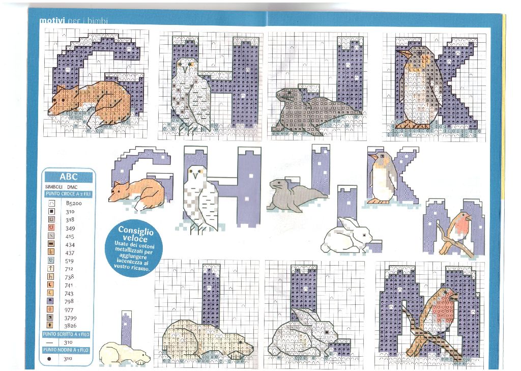 Schema punto croce Alfabeto animali ghiaccio 2