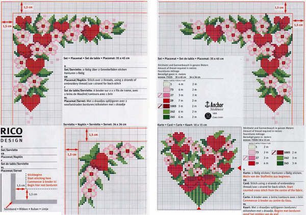 Schema punto croce Cuori e fiori