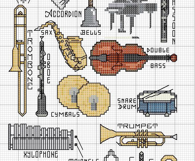 Schema punto croce Strumenti musicali1