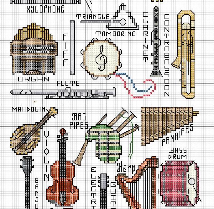 Schema punto croce Strumenti musicali2