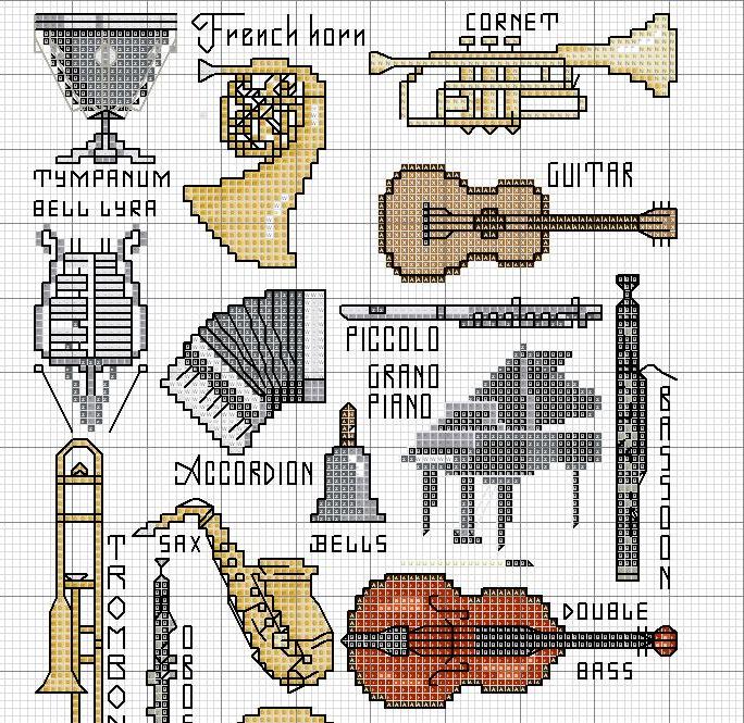 Schema punto croce Strumenti musicali3