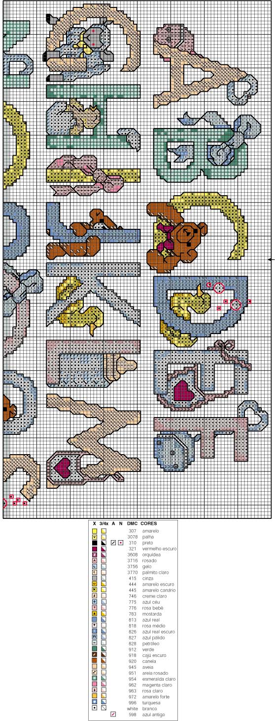 Schema punto croce Alfabeto bambini 1