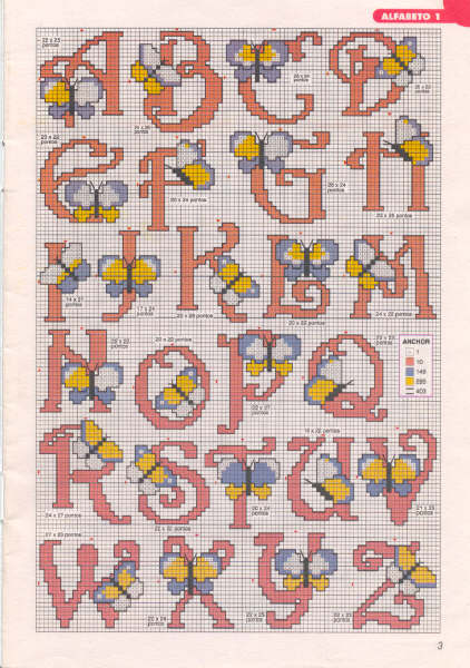 Schema punto croce Alfabeto farfalle 2