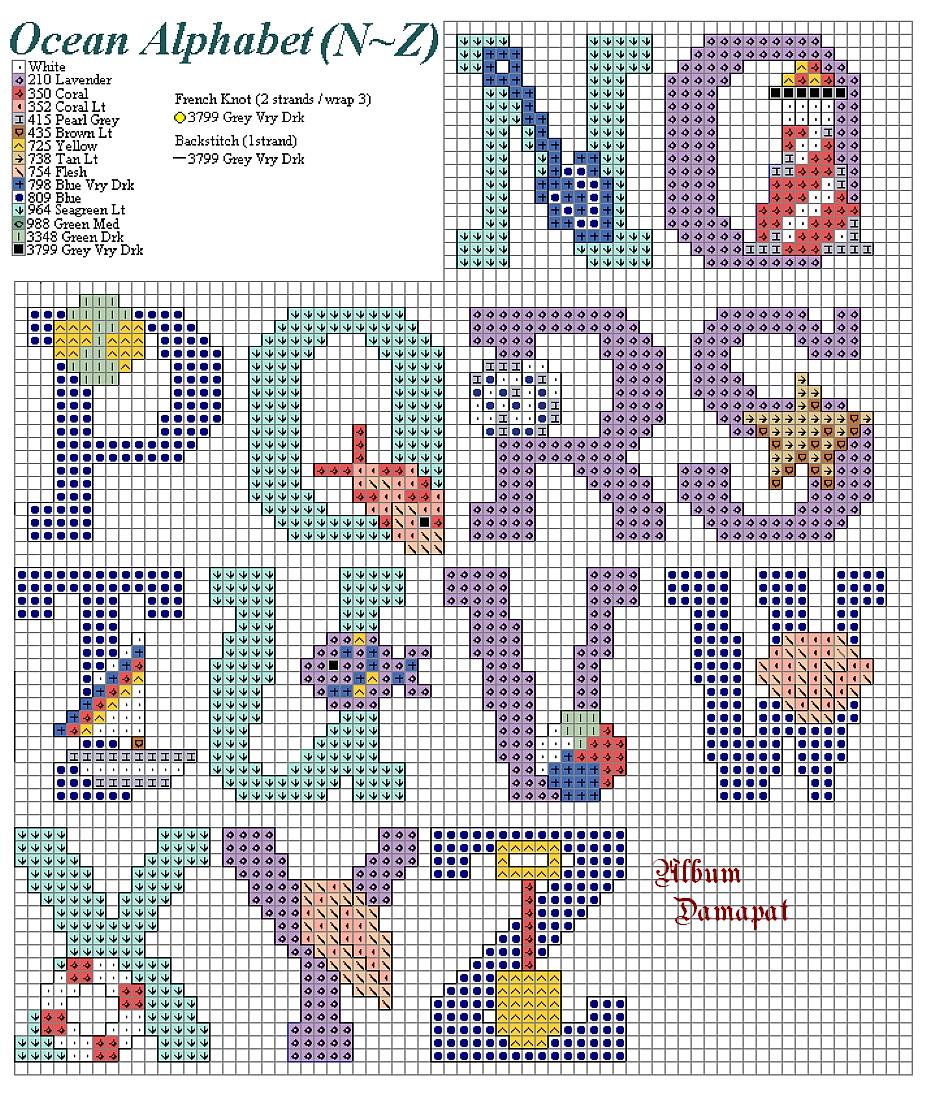 Schema punto croce Alfabeto oceano 3