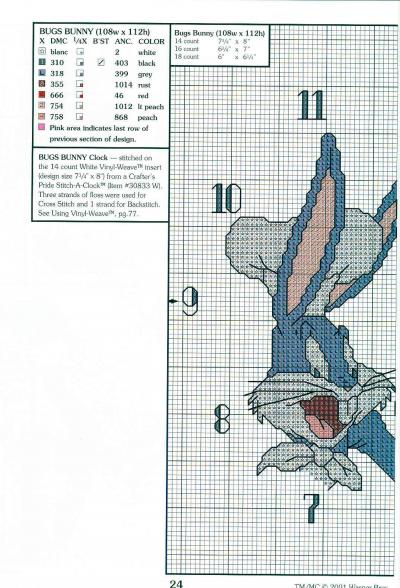 Schema punto croce Bugs bunny orologi 1
