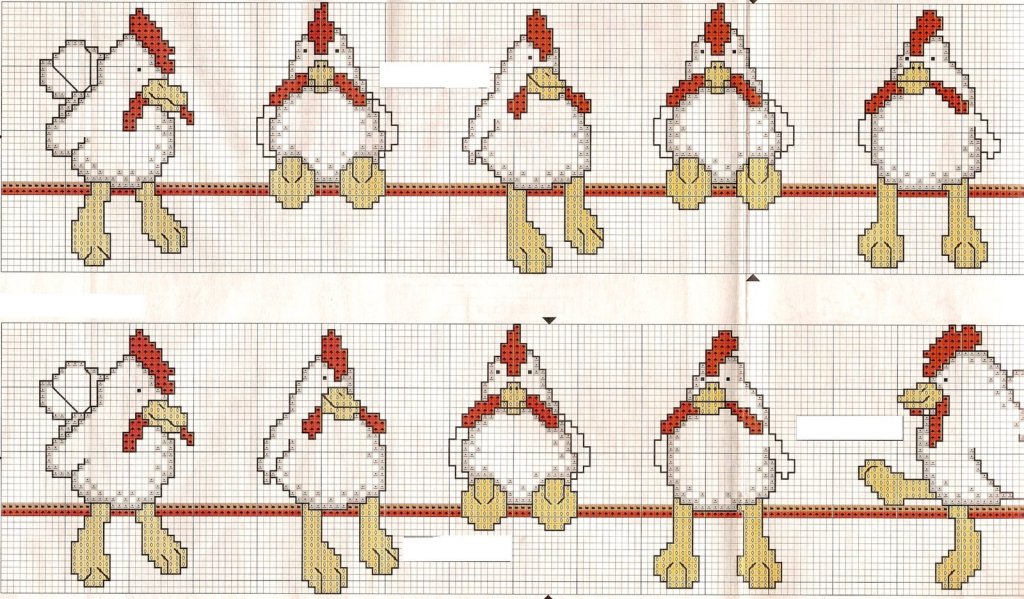 Schema punto croce Galline in fila