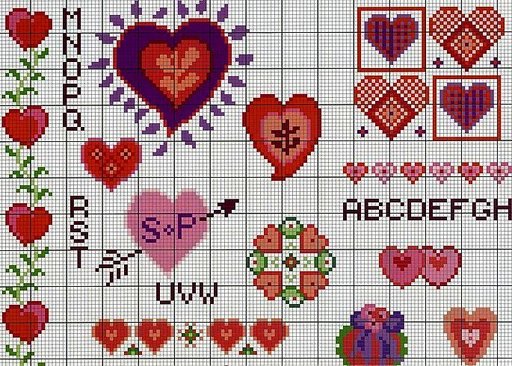 Schema punto croce Motivi cuori