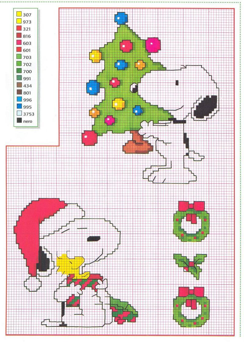 Schema punto croce Snoopy natale a