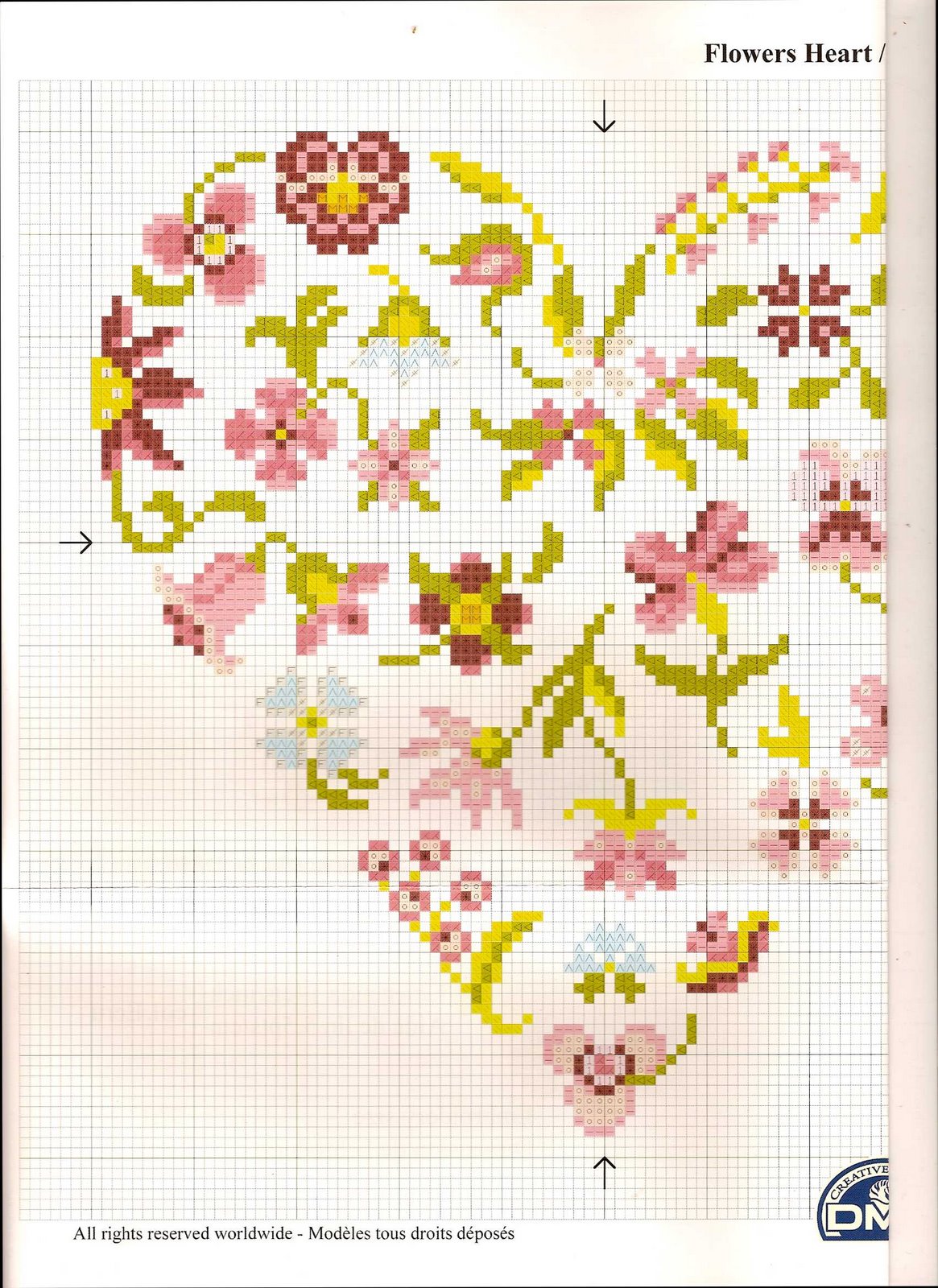 Schema punto croce Cuore di fiori 1