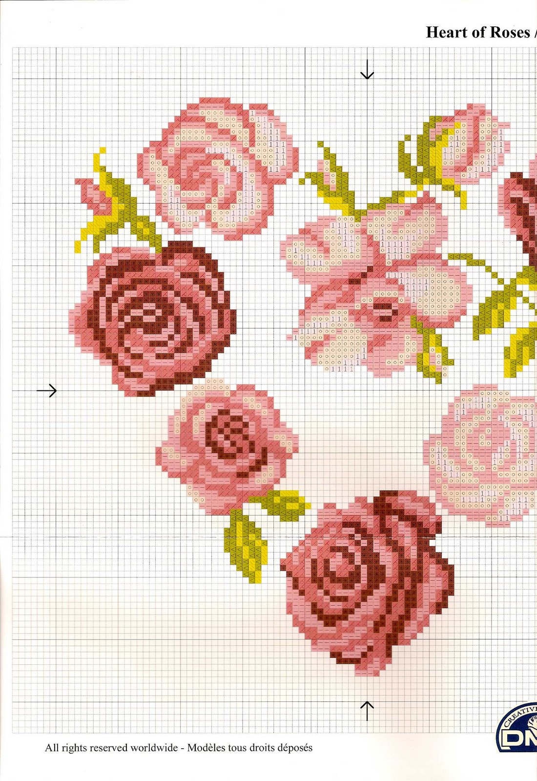 Schema punto croce Cuore di rose 1