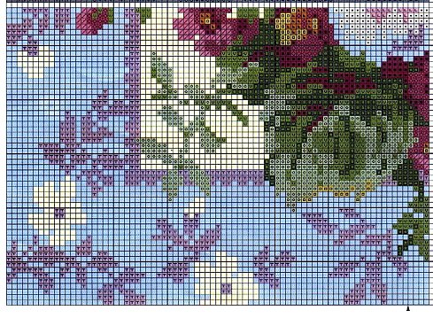 Schema punto croce Cuscino fiori country 3