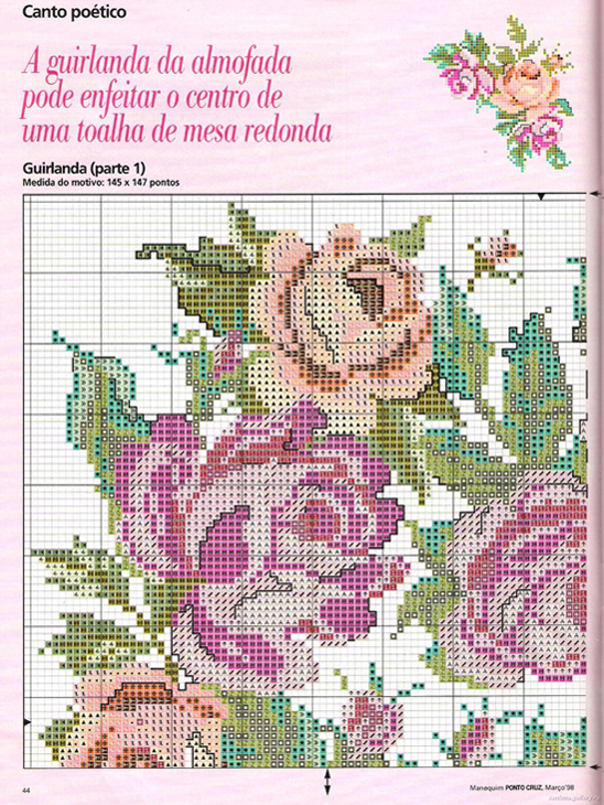 Schema punto croce Cuscino rose belle 1