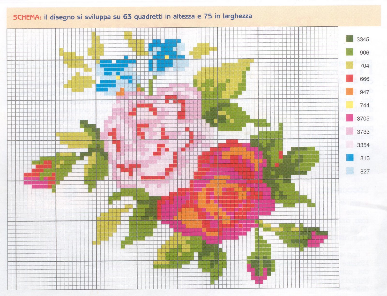 Schema punto croce Cuscino rose middle 1