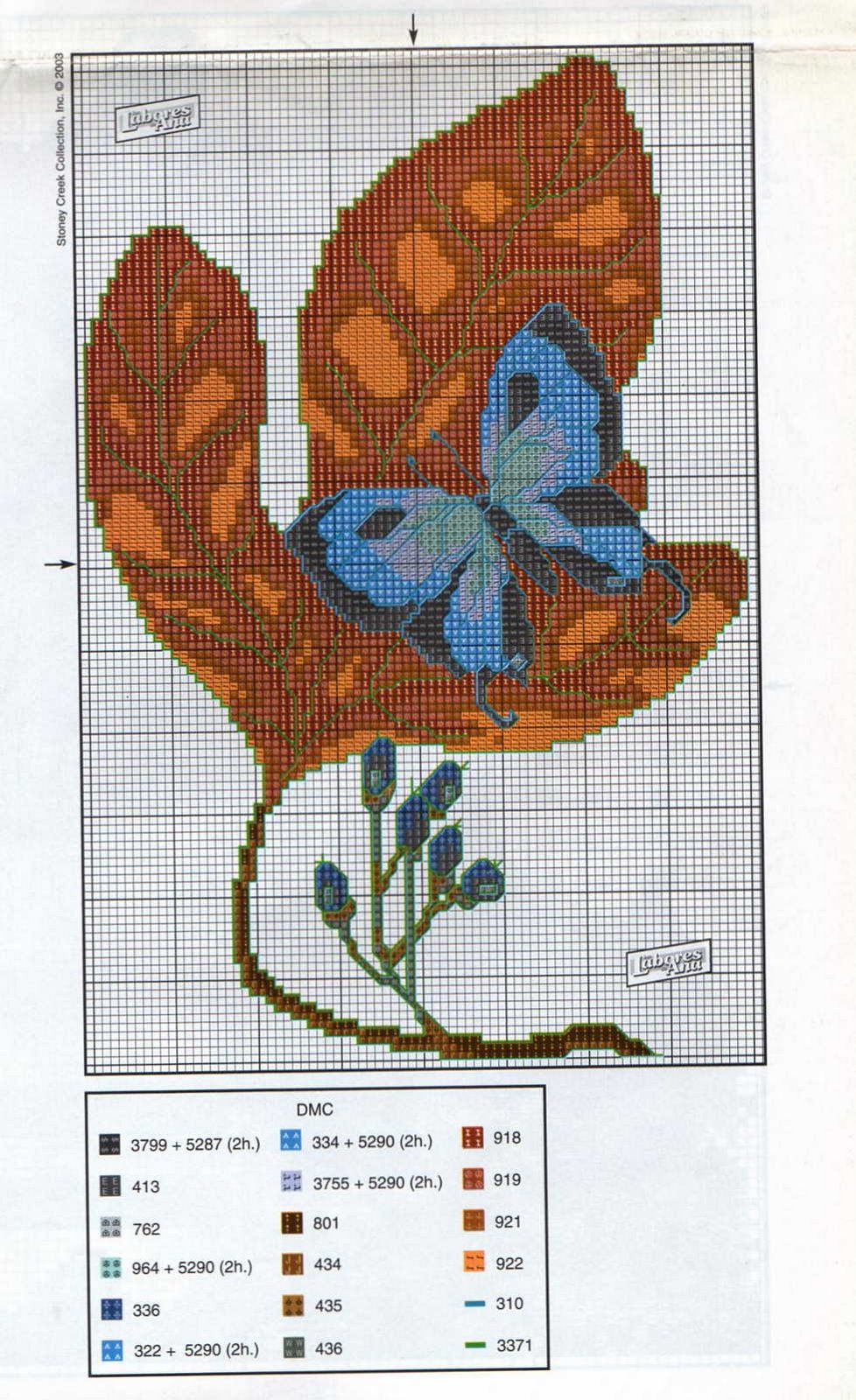 Schema punto croce Farfalla su foglia 6