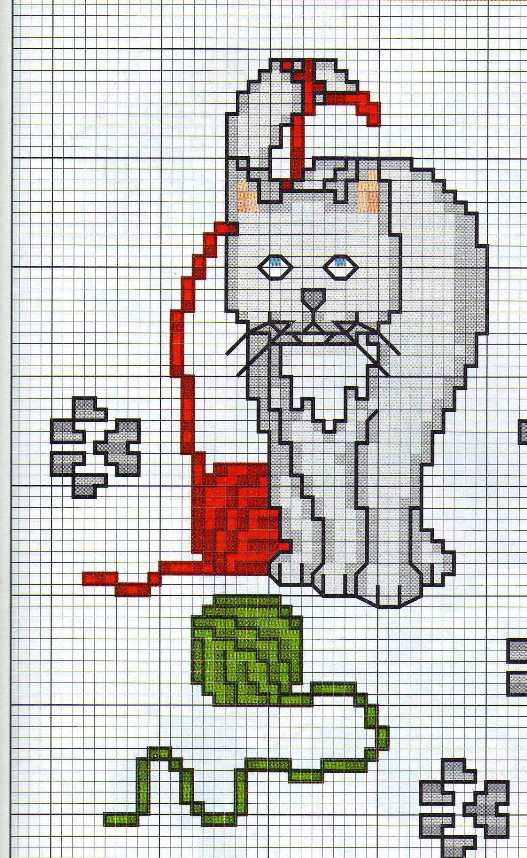 Schema punto croce Gattino con gomitolo 2