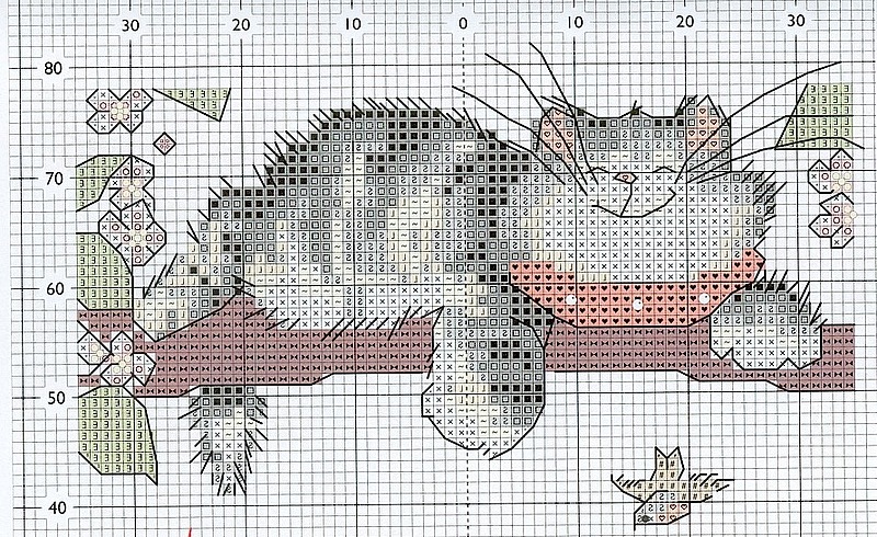 Schema punto croce Micio su ramo 1