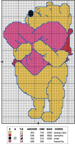 Schema punto croce Pooh cuscino cuore