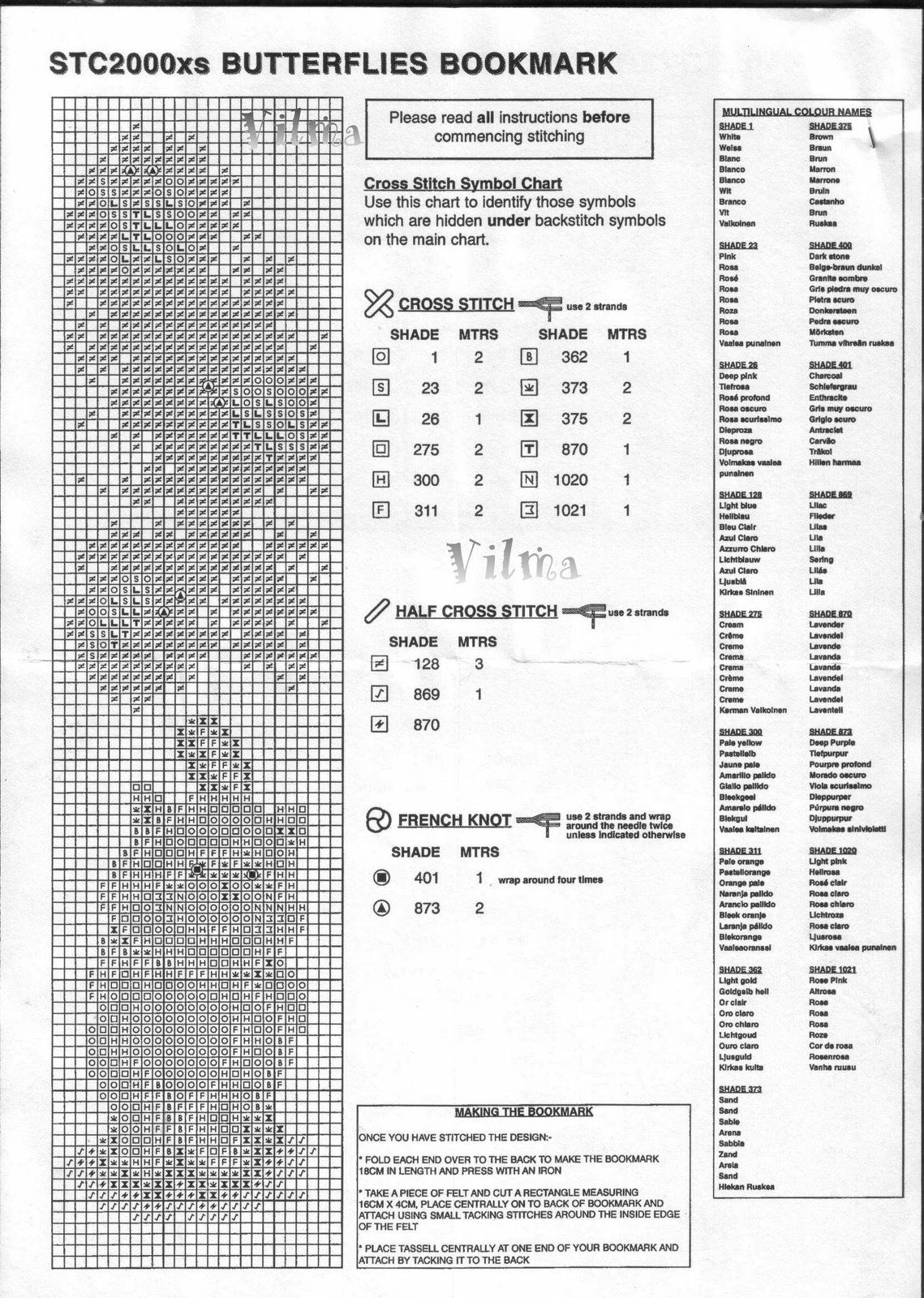 Schema punto croce Segnalibro gattino