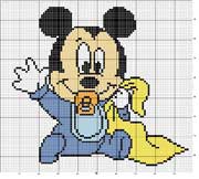 Schema punto croce Mickey Mouse con ciuccio e bavaglino